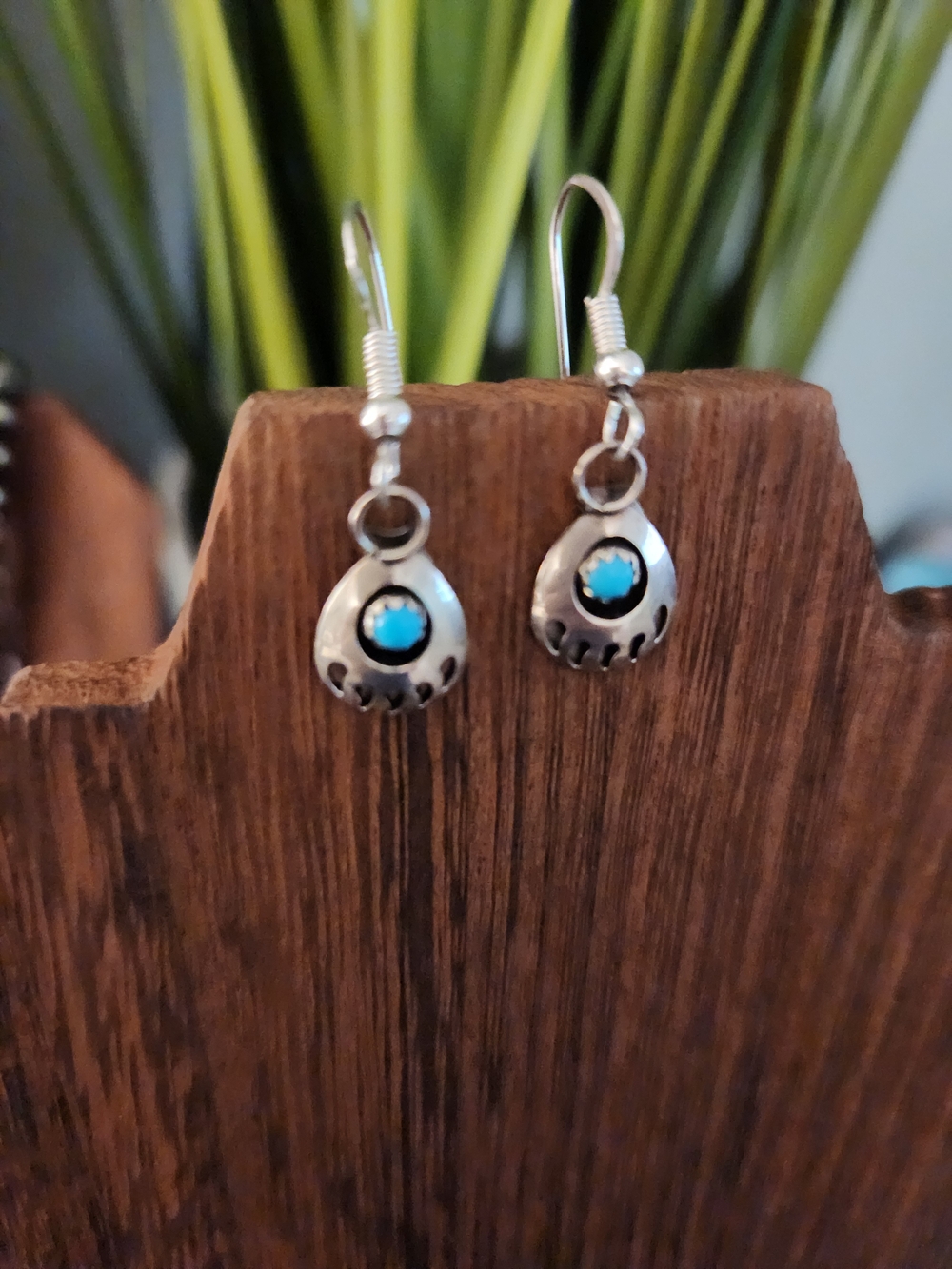 Sterling Silver Turquoise Bear Paw Drop Earrings